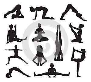 Yoga or pilates poses silhouettes photo