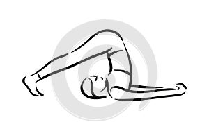 Yoga Plow, halasana pose illustration on white background. Relax and meditate. Healthy lifestyle. Balance training.