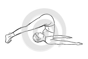 Yoga plow pose or halasana. Woman practicing stretching yoga pose. Vector illustration