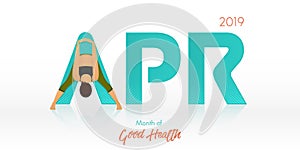Yoga pose for April banner. Yoga routine header for calendar template. Month of Good Health concept. Vector Illustration.