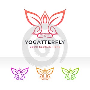 yoga pose and butterfly logo design in 4 gradient color