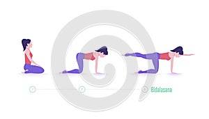 Yoga pose. Cat Pose - Bidalasana. Exercise step by step