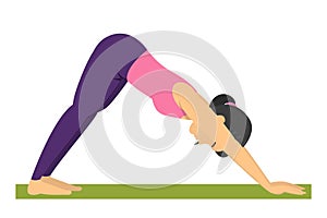 Yoga pose downward facing dog. Exercise for body health