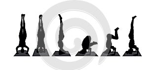 Yoga pose headstand silhouettes set. vector isolated