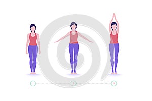 Yoga pose. Home workouts. Exercise step by step. Vector