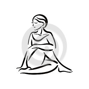 Yoga pose illustration on white backgroundRelax and meditate. Healthy lifestyle. Balance training.