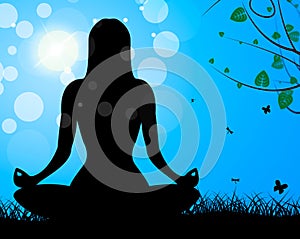 Yoga Pose Shows Meditate Calm And Harmony