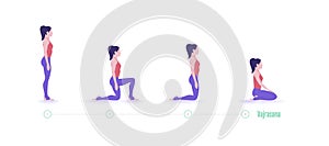 Yoga pose. Vajrasana - Adamantine Pose. Exercise step by step photo