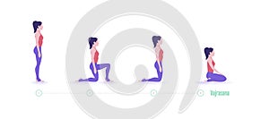 Yoga pose. Vajrasana - Adamantine Pose. Exercise step by step