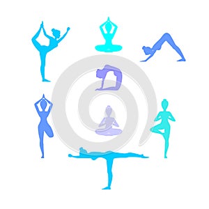 Yoga poses. Asanas. Female silhouette. Vector illustration.