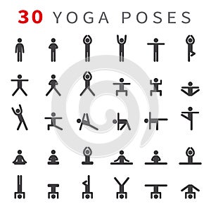 Yoga poses asanas icons set.