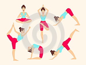 Yoga poses. Asanas. Vector illustration. Set of isolated silhouette.