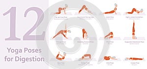 Yoga poses for Digestion. Elderly woman practicing yoga asana. Healthy lifestyle. Full body yoga, fitness, aerobic and
