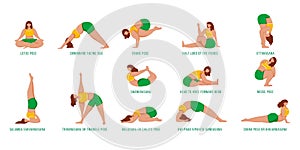 Yoga poses flat vector illustrations set
