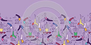 Yoga poses horizontal seamless pattern background