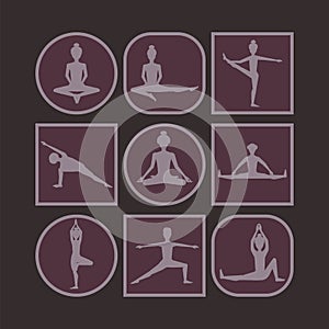 Yoga poses icon set. Vector isolated