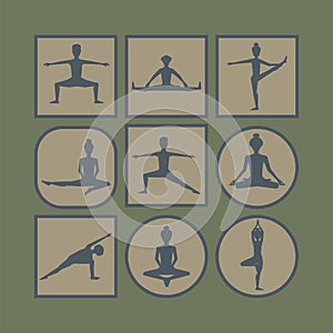 Yoga poses icon set. Vector isolated