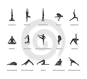 Yoga poses icons set