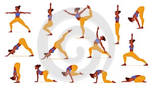 Yoga poses for lifestyle design. Healthy female body. Body health care. Workout girl set. Female body health vector