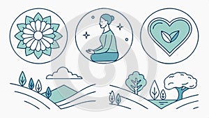 Yoga poses and nature icons, wellness design, mindfulness, yoga art vector design Generative AI photo