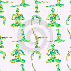 Yoga poses seamless pattern.