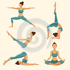 Yoga Poses Set. Vector Illustration