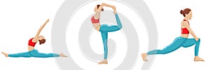 Yoga poses set vector illustration. Isolated on white background with shadows and highlights