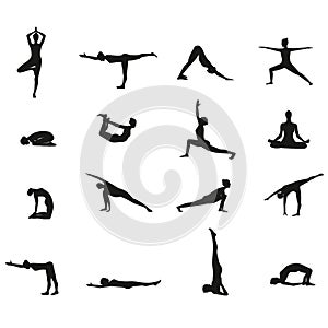 Yoga poses silhouette. Yoga posture silhouette of women-vector illustration.