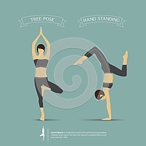 Yoga poses in two position. Vector.