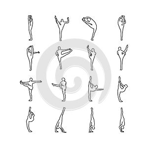 Yoga poses vector illustration outline sketch hand drawn with bl