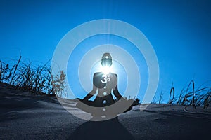 Yoga position silhouette in contrasting sun, Throat chakra