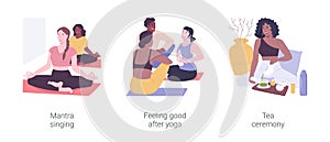 Yoga practice isolated cartoon vector illustrations set.