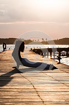 Yoga practice during sunset