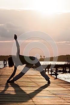 Yoga practice during sunset