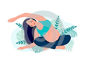 Yoga pregnant women concept. Relax, meditation for the expectant mother. vector illustration