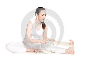 Yoga with props, Janu Sirsasana yoga asana