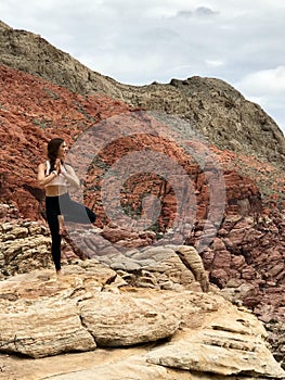 Yoga in Red Rock Conservation Area, Southern Nevada, USA