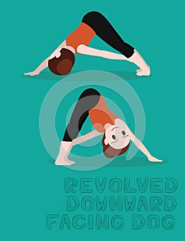 Yoga Revolved Downward Facing Dog Cartoon Vector Illustration