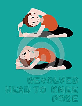 Yoga Revolved Head to Knee Pose Cartoon Vector Illustration