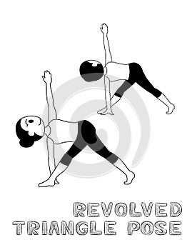 Yoga Revolved Triangle Pose Cartoon Vector Illustration Monochrome