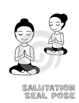 Yoga Salutation Seal Pose Cartoon Vector Illustration Monochrome