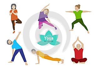 Yoga senior exercise. Older people sport activity.