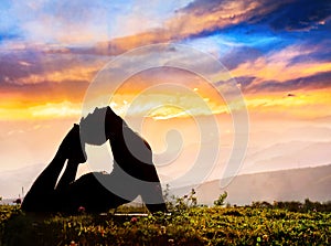 Yoga silhouette Raja Kapotasana pose