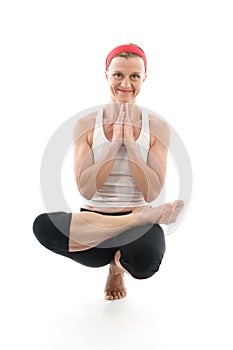 Yoga sitting tree pose fitness trainer teacher