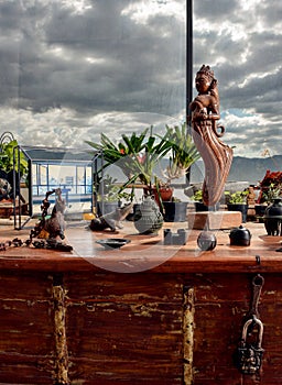 still life with a yoga and statue photo