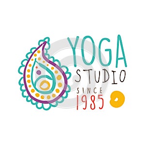 Yoga studio since 1985 logo, colorful hand drawn vector illustration