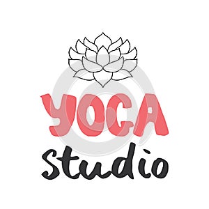 Yoga studio Lettering label. Calligraphic Hand Drawn yoga sketch doodle. Vector illustration