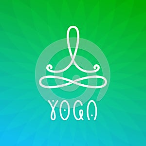Yoga studio logo design template with man in lotus pose above the infinity sign.
