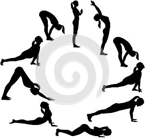 Yoga sun salutation - all positions in a circle