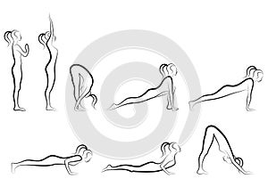 Yoga sun salutation set, vector